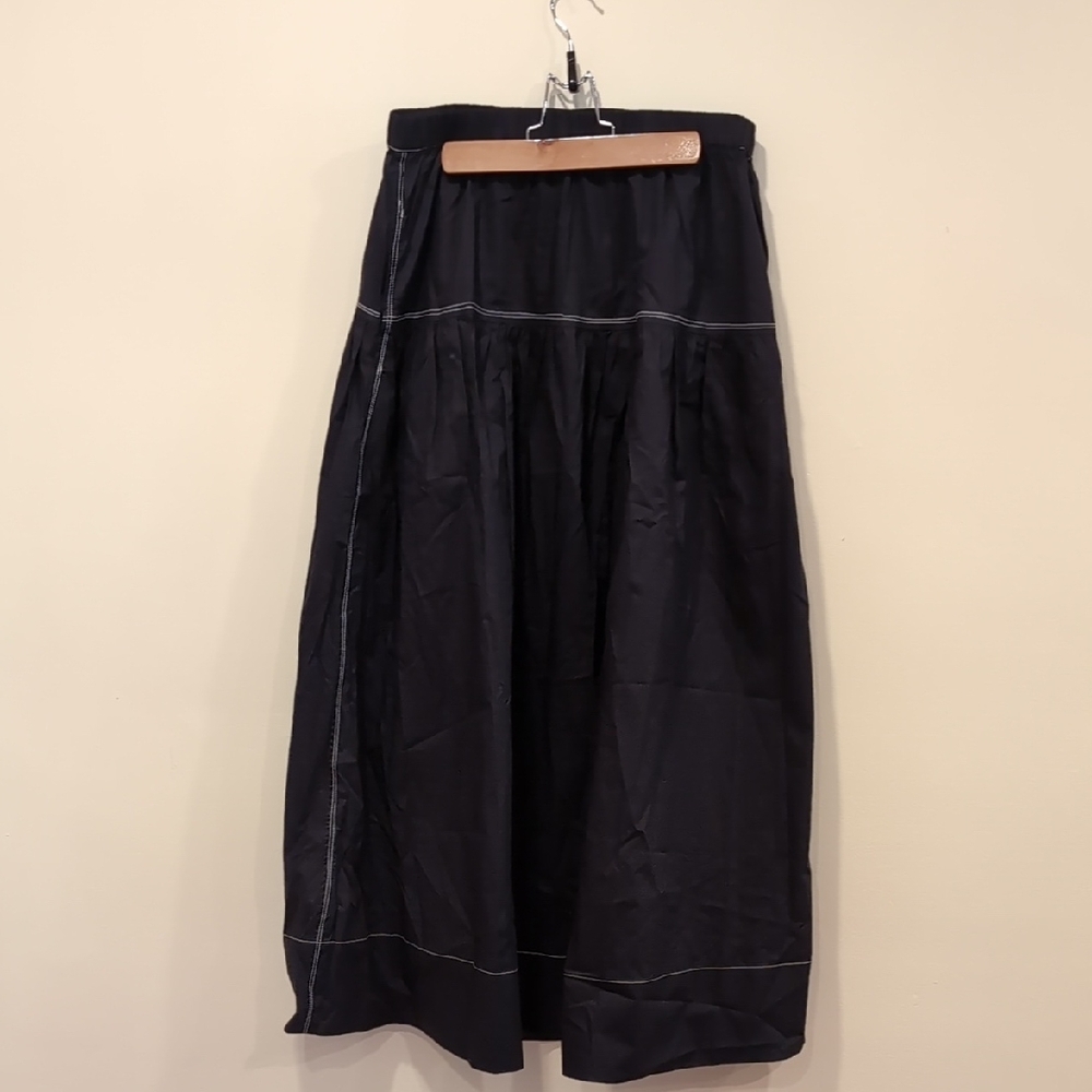 Black A-Line Pleated Midi Skirt Work